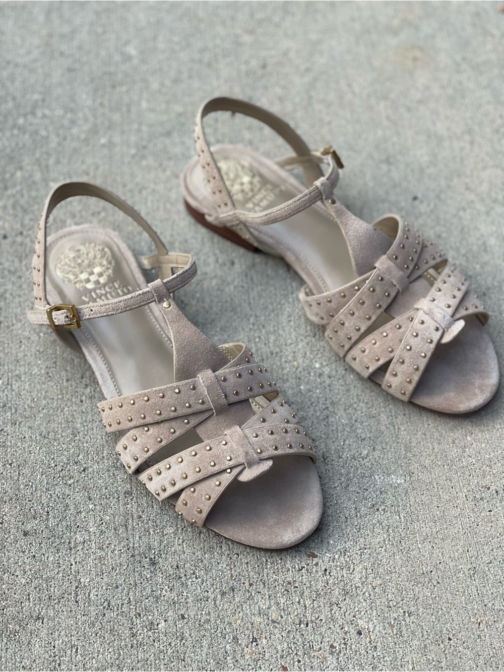 Vince Camuto Taupe Studded Slingback Sandals